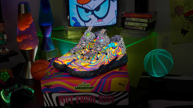 LaMelo Ball's rainbow PUMA sneakers.